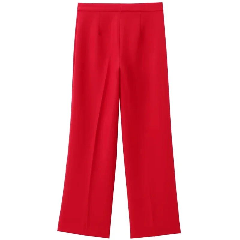 TRAF Fashion Women's Solid Trouser Leg Slits Red High Waist Straight Pants Summer New In Pants Elegant Women's Pants 2024 Trend