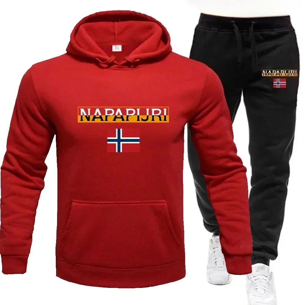 الخريف والشتاء الرجال الرياضة مجموعة الدافئة تشغيل السراويل 2 قطعة مجموعة هوديي رياضي + تشغيل السراويل مجموعة ملابس مطبوعة غير رسمية