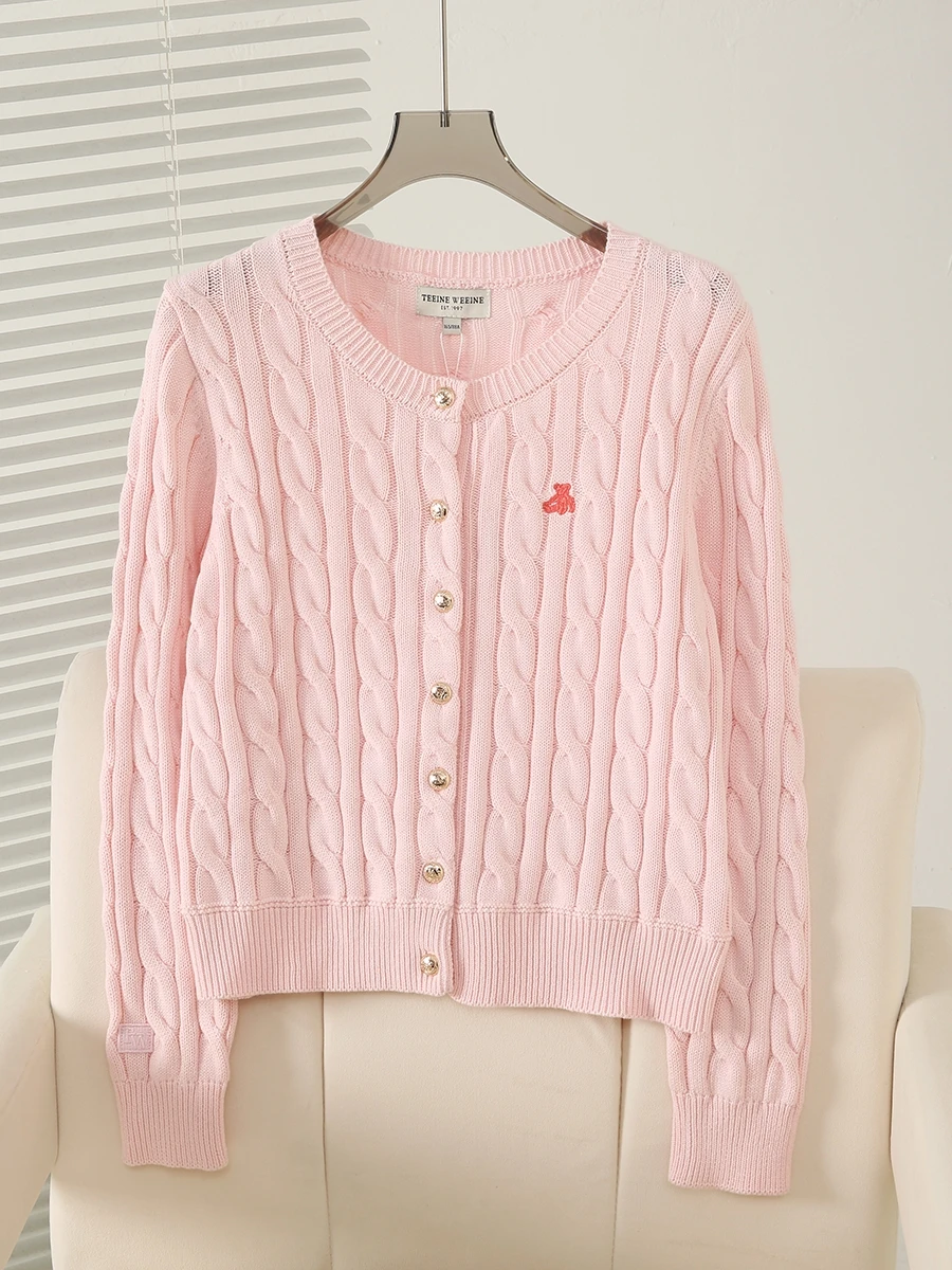 

Zhaolu, новинка весны 2025, вязаный свитер для колледжа, кардиган, женский трикотаж с 3D закруткой, свободный крой, длинный све, круглая пуговица