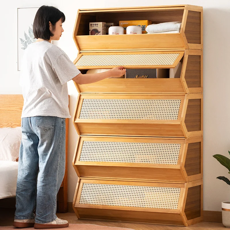 Bamboo Storage Cabinet Chest Drawers Multi-Layer Shelf Modern Simple Design for Home Bedroom Living Room