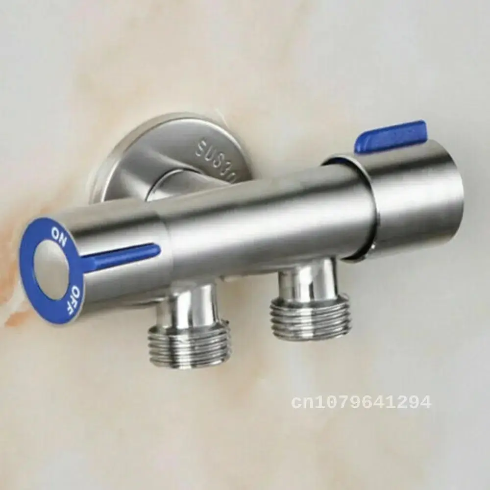 Stainless Steel Double Handle Cold Water Faucet for Bathroom Washing Machine - Two Ways Out Water Tap for Washing Machine