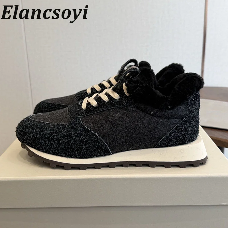 Winter 2026 lace up low top suede casual lining paired with suede flat shoes for office commuting and casual flat cotton shoes