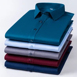 Chemise à manches longues anti-rides pour hommes, sans fer, respirante, à la mode, formelle, affaires, bureau, décontracté, fête, vêtements pour hommes