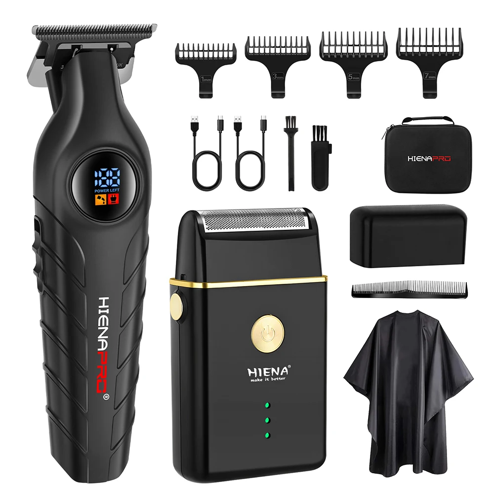 

Набор HIENA PRO 2-в-1: триммер для волос и электробритва, беспроводной набор для ухода с цифровым дисплеем, перезаряжаемый через USB, для мужского бороды