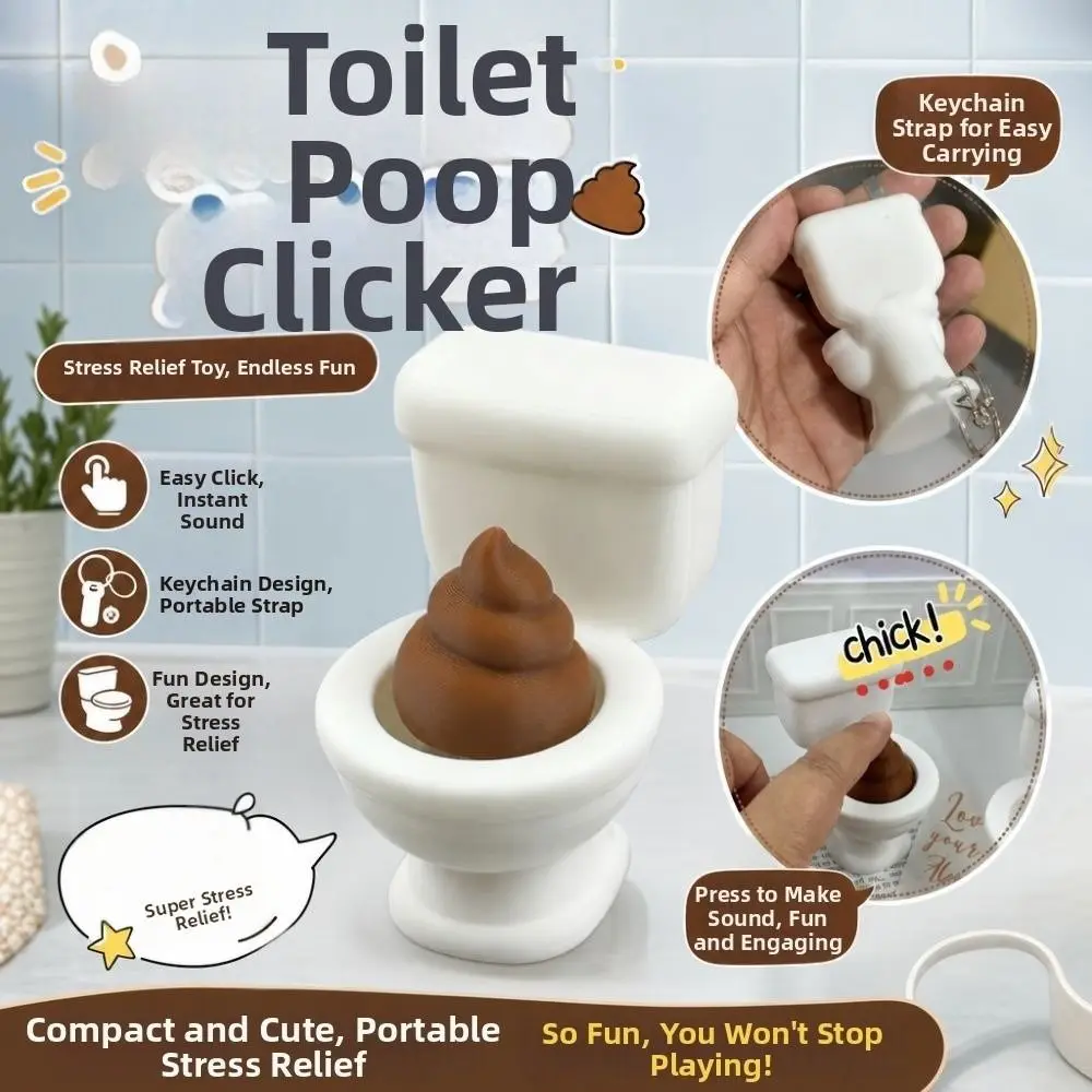 Novelty 3D Printed Toilet Poop Clicker Relaxed Creative Stress Relief Fidget Portable Funny Press Keyboard Keychain