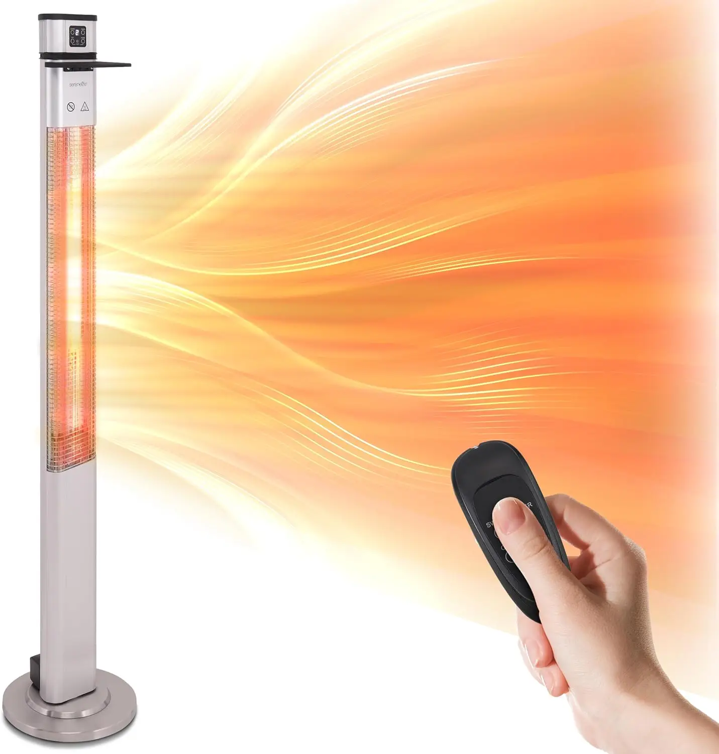Infrared Patio Heater, 1500W Electric Standing with Remote Control, IP44 Approved, Odorless, Three Power Settings, Indoor/Outdoo