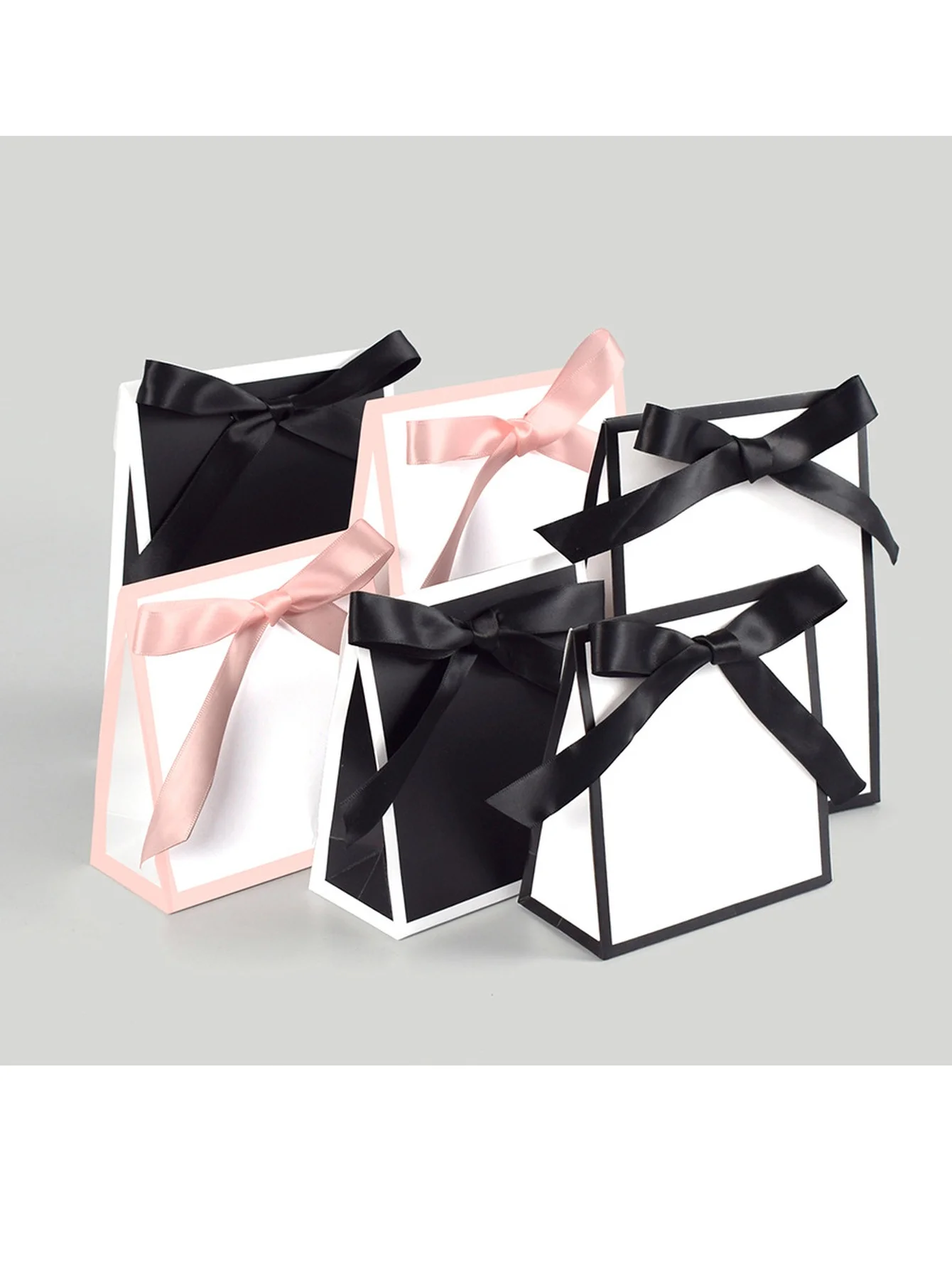 10pcs, Simple Black And White Bow Clutch Bag Spot Tie Silky Scarf Mini Gift Tote Bag Gift Packaging Bags