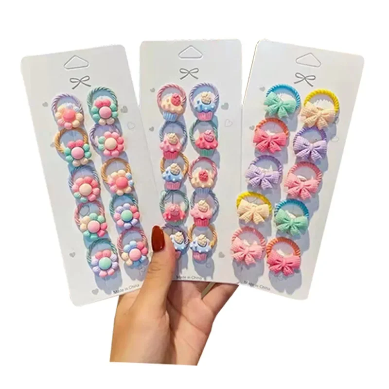 10Pcs Little Girls Hair Ties Plastic Cartoon Cute  Animal Bow Hair Band Crown Flower Elastic Rubber Bands Baby Hair Accessories