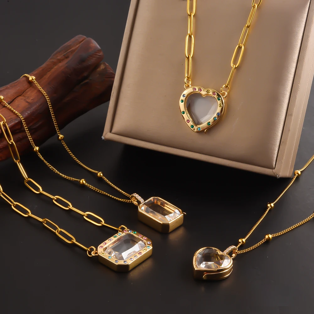 

1Pc Personalized Y2K Heart Cremation Ashes Memory Medallion Pendant Necklaces Trendy Geometric Glass Locket Collares Jewelry