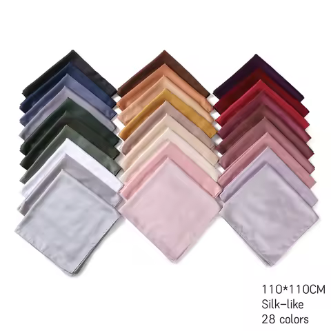 110*110cm Medine Satin Silk Square Scarf For Women Solid Muslim Silk Hijab Square Headscarf Wrap Islamic Turban Headband Bandana