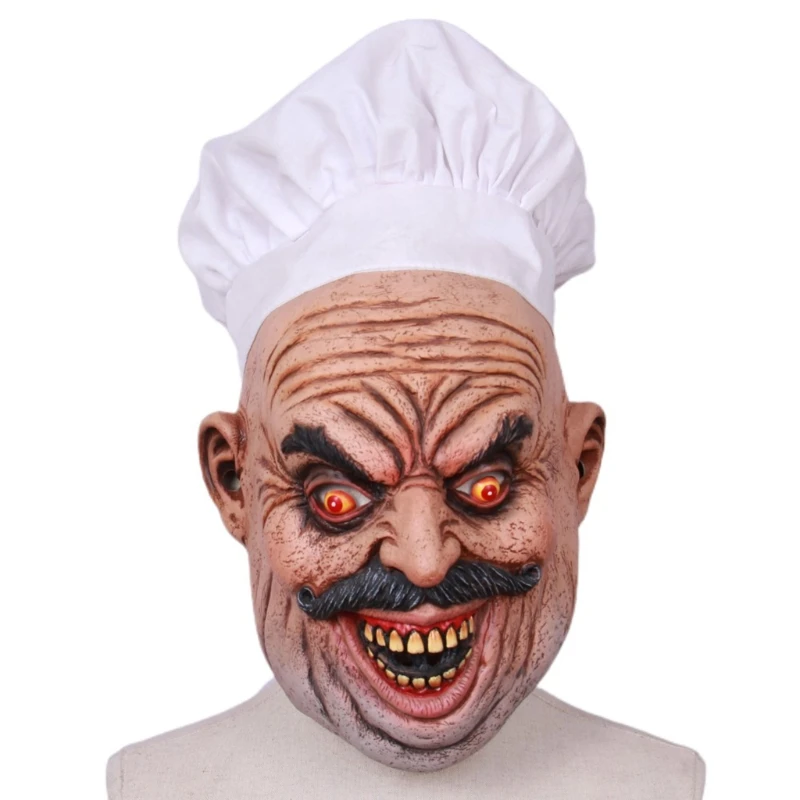 Realistic Latex Bearded Chef Butcher Mask Halloween Headgear Masquerade Party Cosplay Scary Props