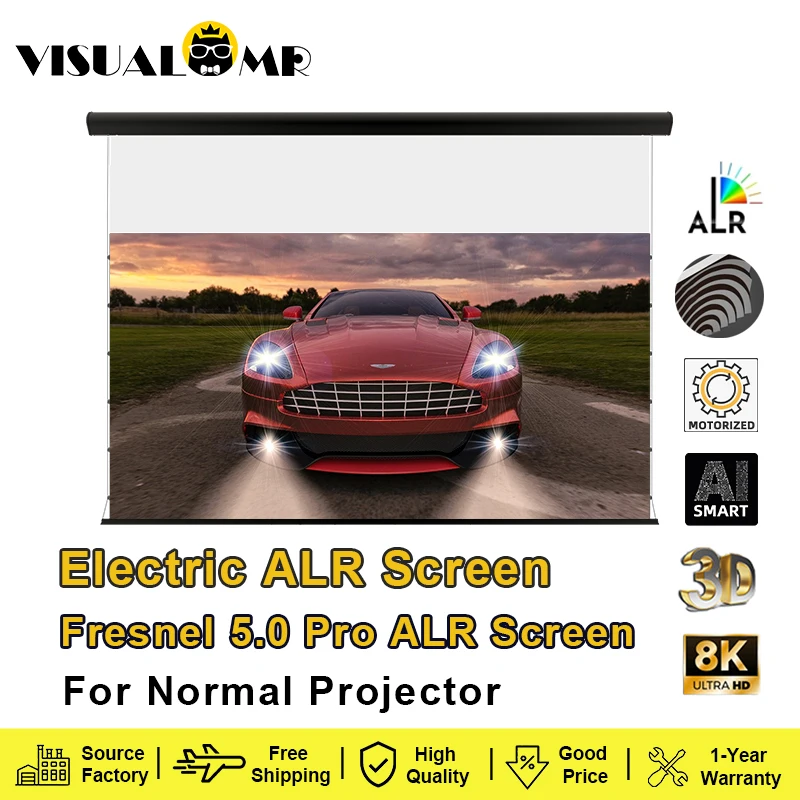Fresnel 5.0 Pro ALR Electric Motorized Projector Screen with Floating Wall Mount 100inch 16:9 4K Projection for Normal Projector