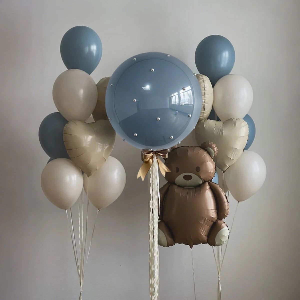 Cartoon-Braunbär-Ballon-Set, sandweißer Nebel, blauer Latexballon, geeignet für Geburtstag, Hochzeit, Festival, Party-Dekoration