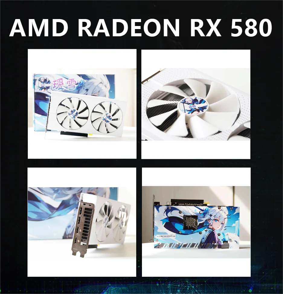 بطاقة فيديو AXSNOW AMD RX580 8G Gaming GDDR6 256Bit PCI Express 3.0 × 16 Radeon GPU كمبيوتر 8 دبابيس بطاقة رسومات