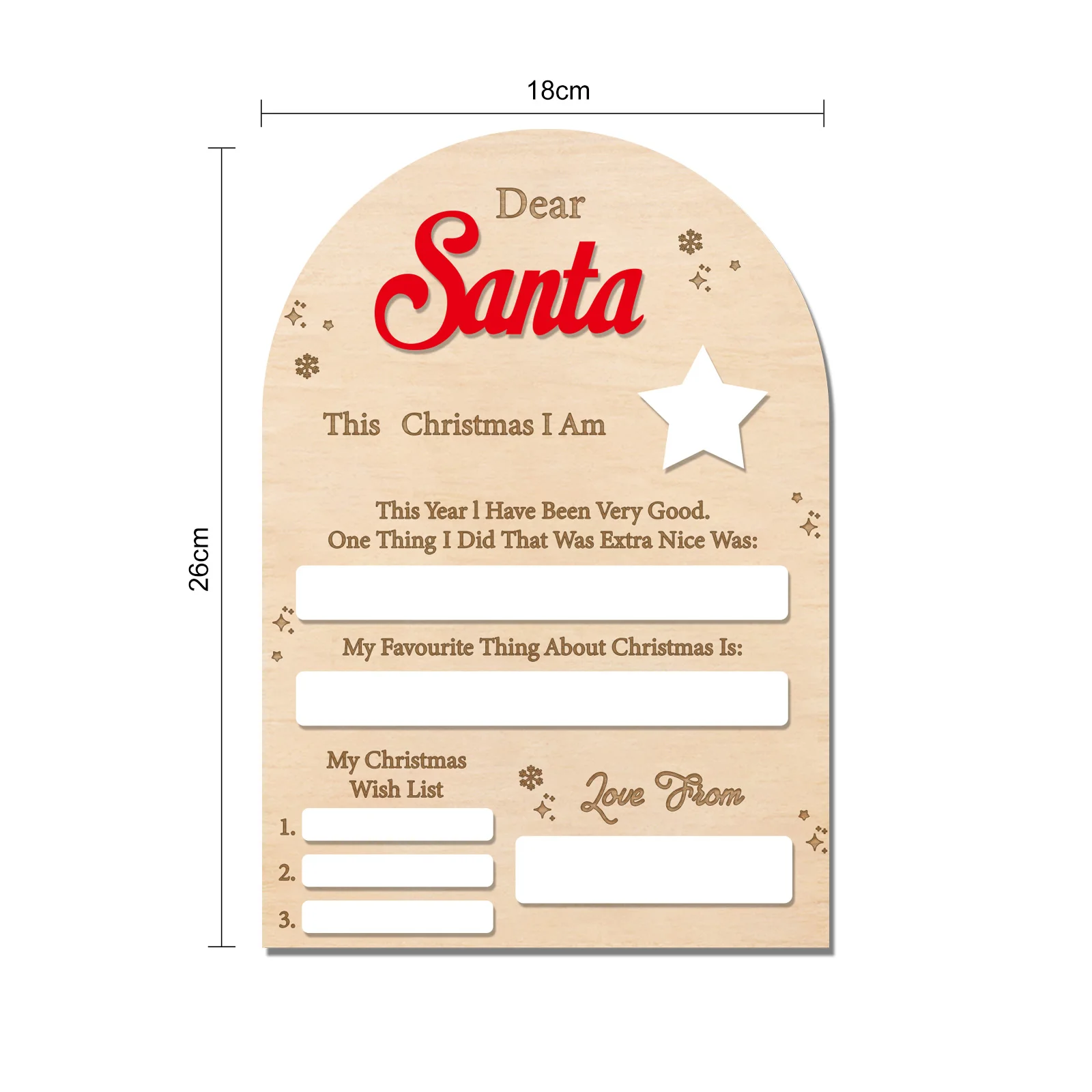 Reusable Dear Santa Wooden Board - Kids Christmas Wish List Sign, Dry Erase Letter to Santa, Festive Holiday Decor (26x18cm) - Image 3