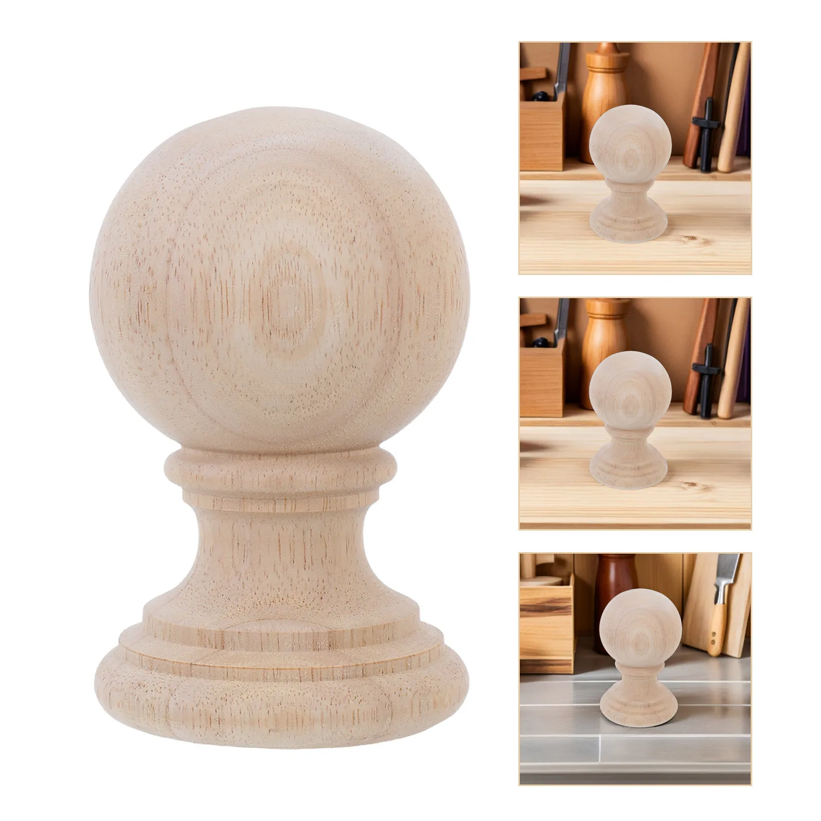 

Wooden Carved Finial Topper Unfinished Solid Wood Post Cap Bed Curtain Rod Staircase Rail Decoration DIY Crafts Wood Handrail