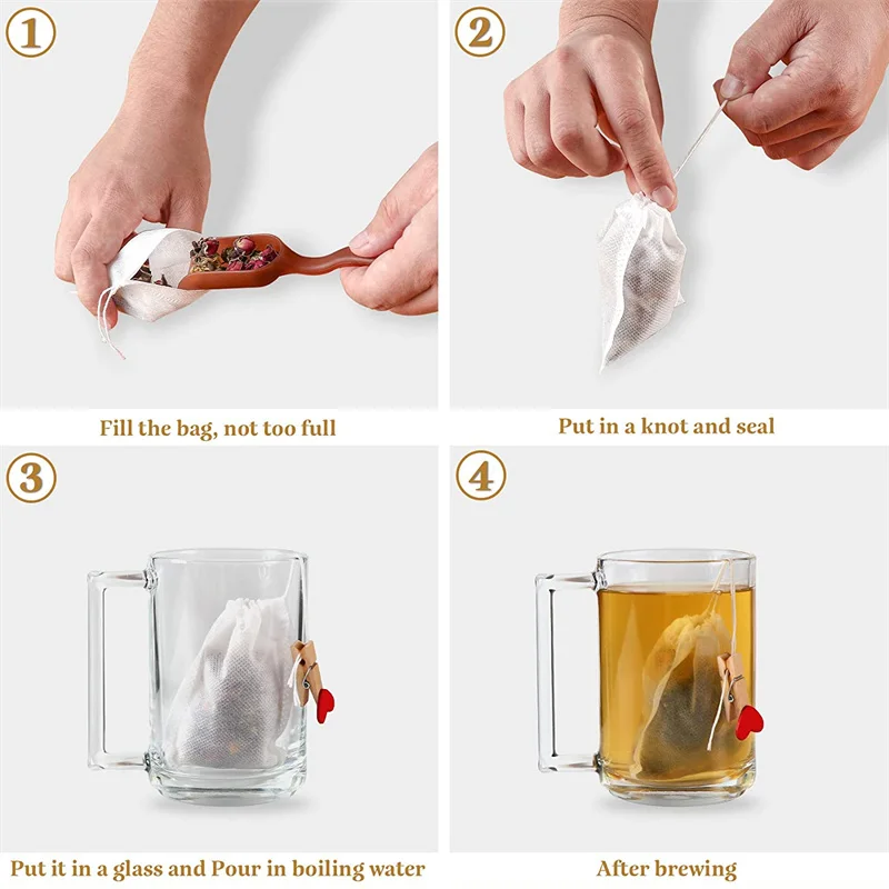 JJYY 100 Pcs Disposable Tea Bags Filter Bags for Tea Infuser with String Heal Seal, Food Grade Non-woven Fabric Spice Filters
