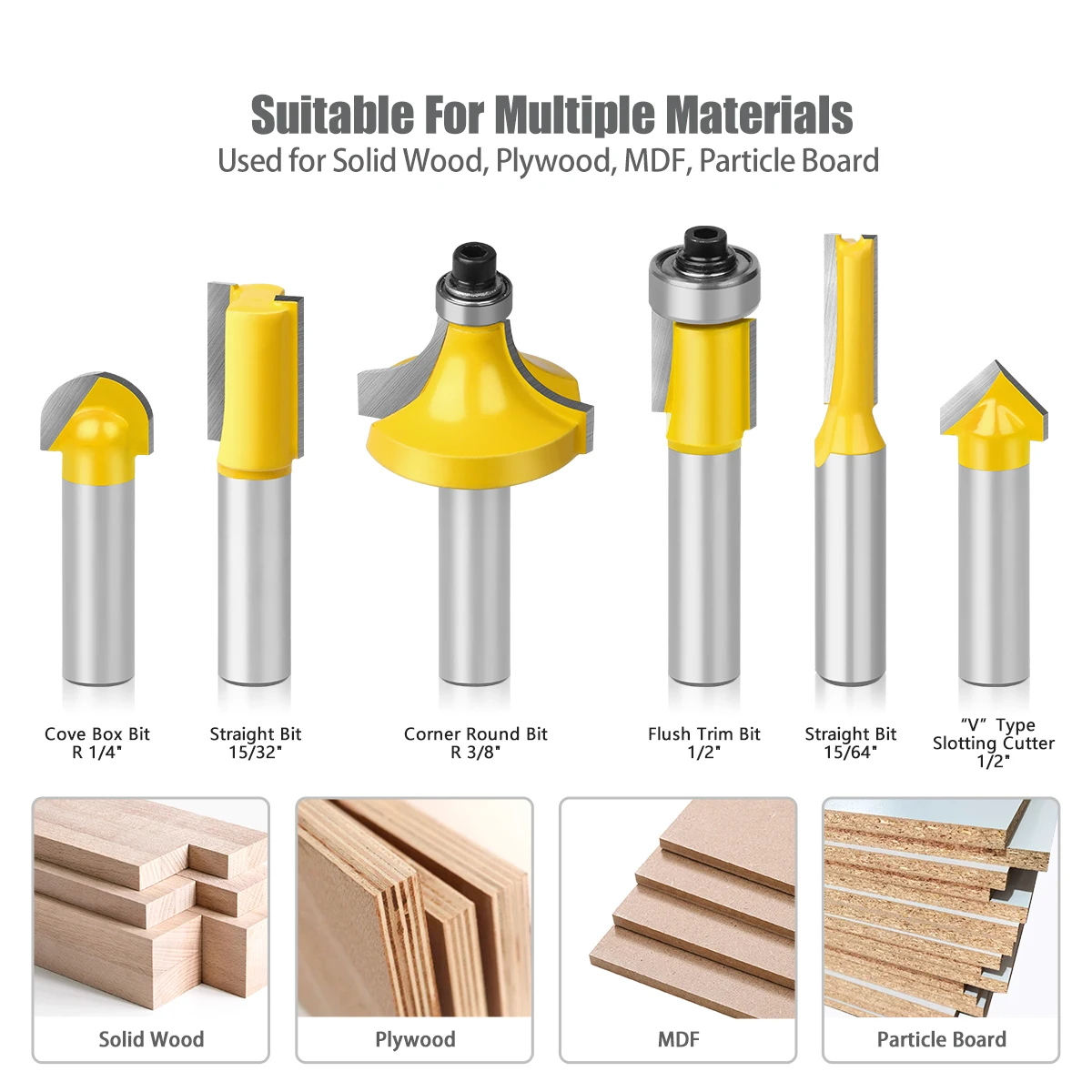 6 Stuks Set Van 8Mm Schacht Houtbewerking Frezen, Router Bits, Bakeliet Frezen En Graveermachine Freeskop