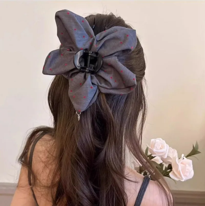 2024 Koreaanse Stijl Wave Dot Bloemen Haarklauw Clip Hoofdtooi Voor Vrouwelijke Meisjes Sweet Fashion Design Grote Haarspeld Haaraccessoires