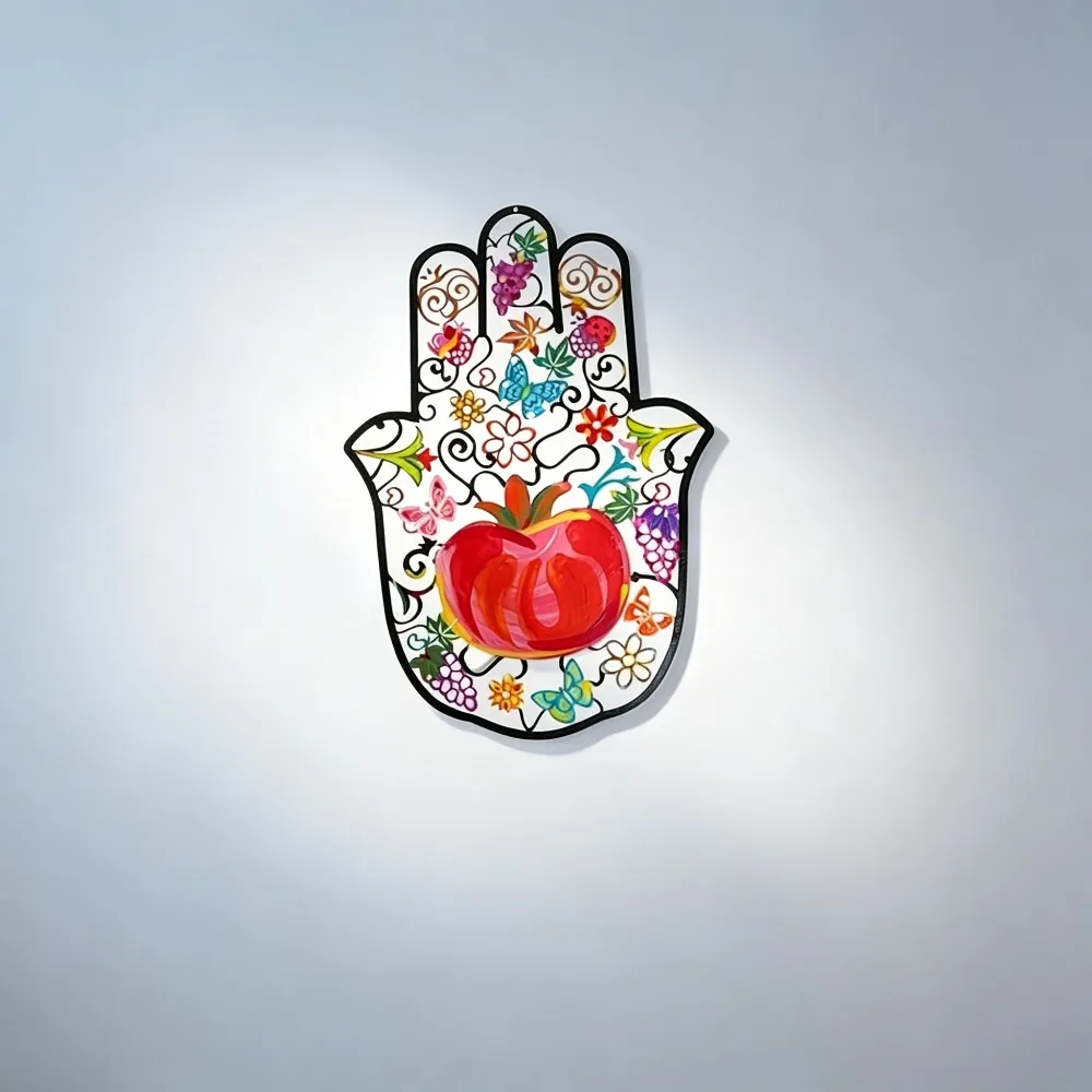 CIFBUY Colorful Hamsa Pomegranate Metal Wall Art Iron Sculpture Jewish Home Decor Rustproof Accent Hanging Ornament