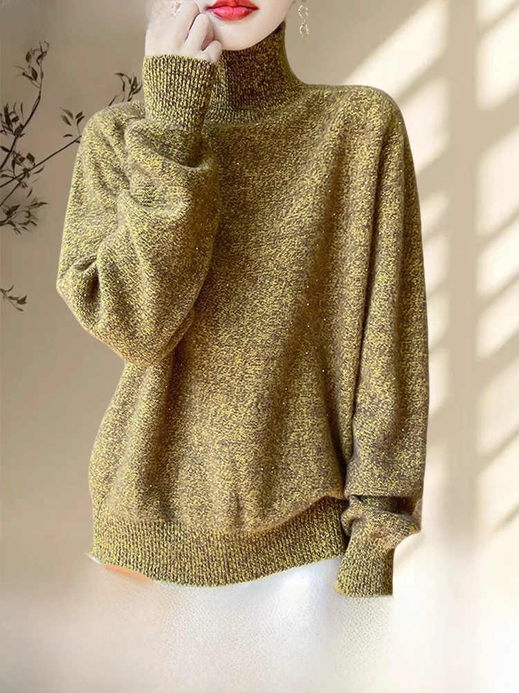 

Guoiyas 2025 Autumn Winter Thiened Loose Knitted High Collar Sweater Women's Base irt Lazy Sle Long Sve Pure Color