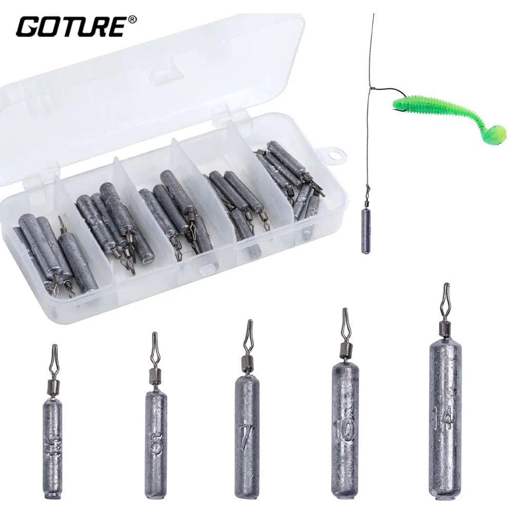 

Goture 28pcs Fishing Lures Sinker Weights with Tackle Box Jig Head Fishing Hooks Fishing Swivels Snaps Accessories Kit