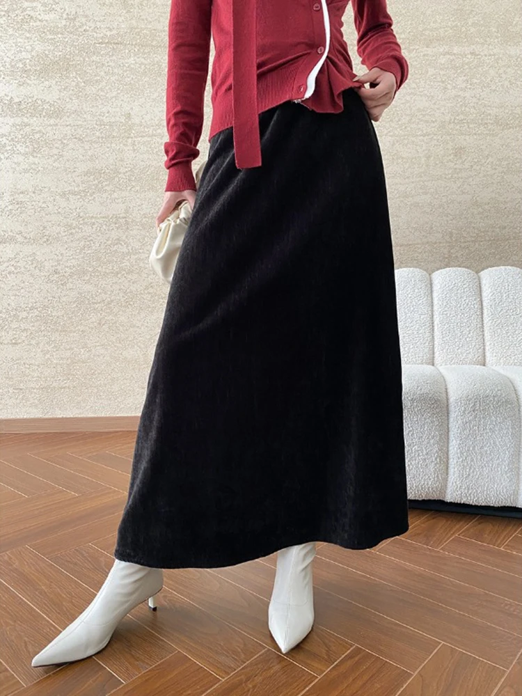 LANMREM Elegant Skirts Women Retro Elastic High Waisted Loose A-line Skirt Office Lady Chic Clothes 2024 Autumn Winter 2DB1249