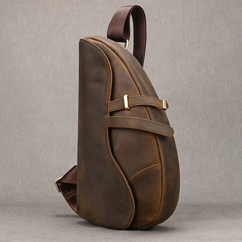 

Vintage Real Leather Chest Backpack for Men Casual Travel Business Bag Men's Chest Pack Male Chest Bag Genuine Leather Crossbody