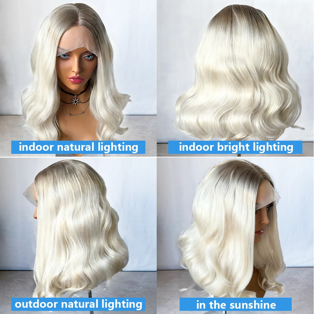 Synthetic Mixed 5% Human Hair Wigs for Women Icy White Blonde Lace Front Wig Ombre Futura Glueless 13x4 HD high quality Wigs