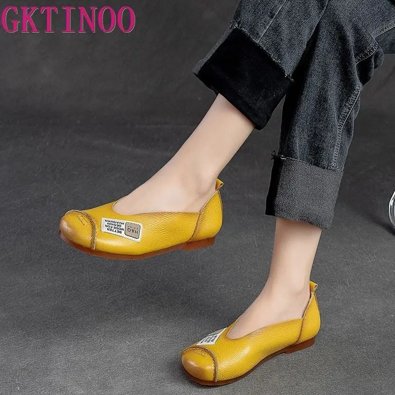 GKTINOO Retro Women Genuine Leather Flats Shoes Spring 2024 New Handmade Shallow Soft Sole Casual Round Toe Slip-on Loafers