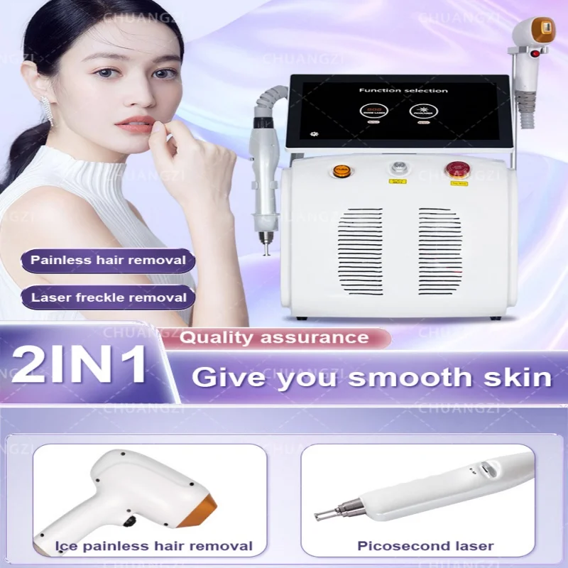 Professional 2 in 1 Diode and Nd Yag Laser 755 808 1064nm Hair Removal Machine Portable Picoseconds Laser Tattoo Remover