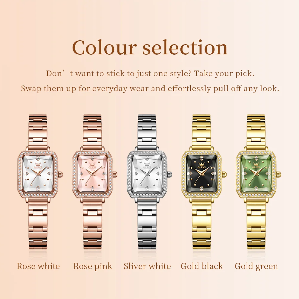 OLEVS Ladies Square Watch Original Quartz Woman Watch Stainless Steel Waterproof Watches For Women Diamond Bezel Reloj 5688