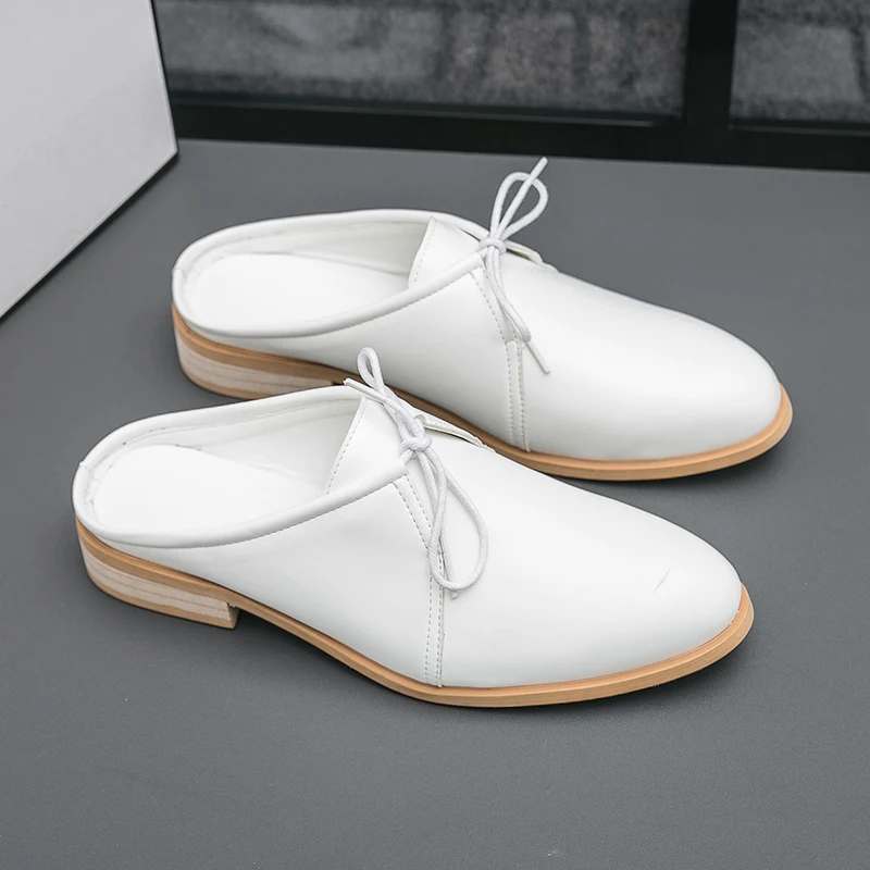 

Летние мужские полутапочки, классические минималистичные джентльменские туфли, модная уличная повседневная обувь для взрослых, черно-белая толстая подошва