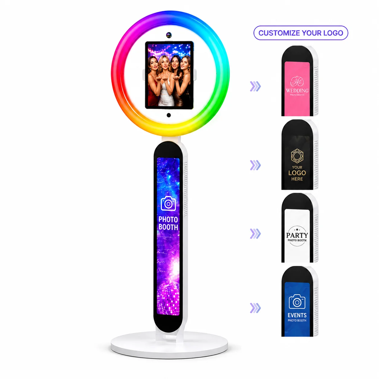 Portable iPad Photo Booth Stand with 22\'\'RGB Ring Light Compatible with10.2/10.9/11/12.9/13\'\'iPad for Wedding Party Event Rental