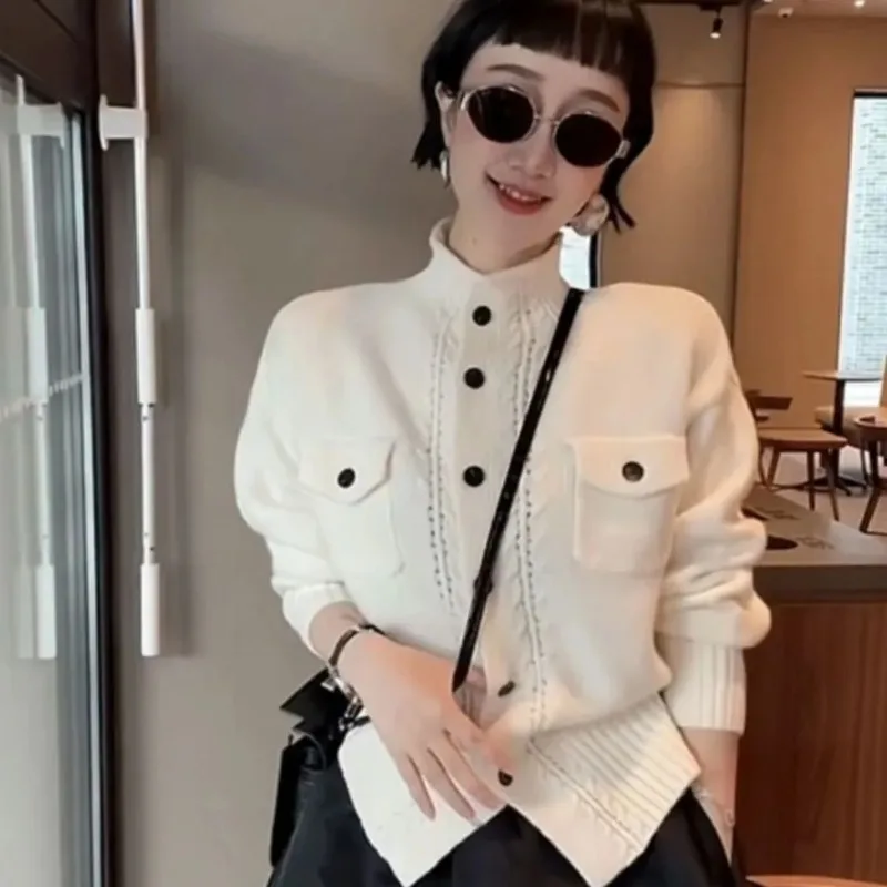 

Высококачественный серый вязаный кардиган, осенне-зимний новый свитер 2025 года, однобортный кардиган с длинными рукавами, топ