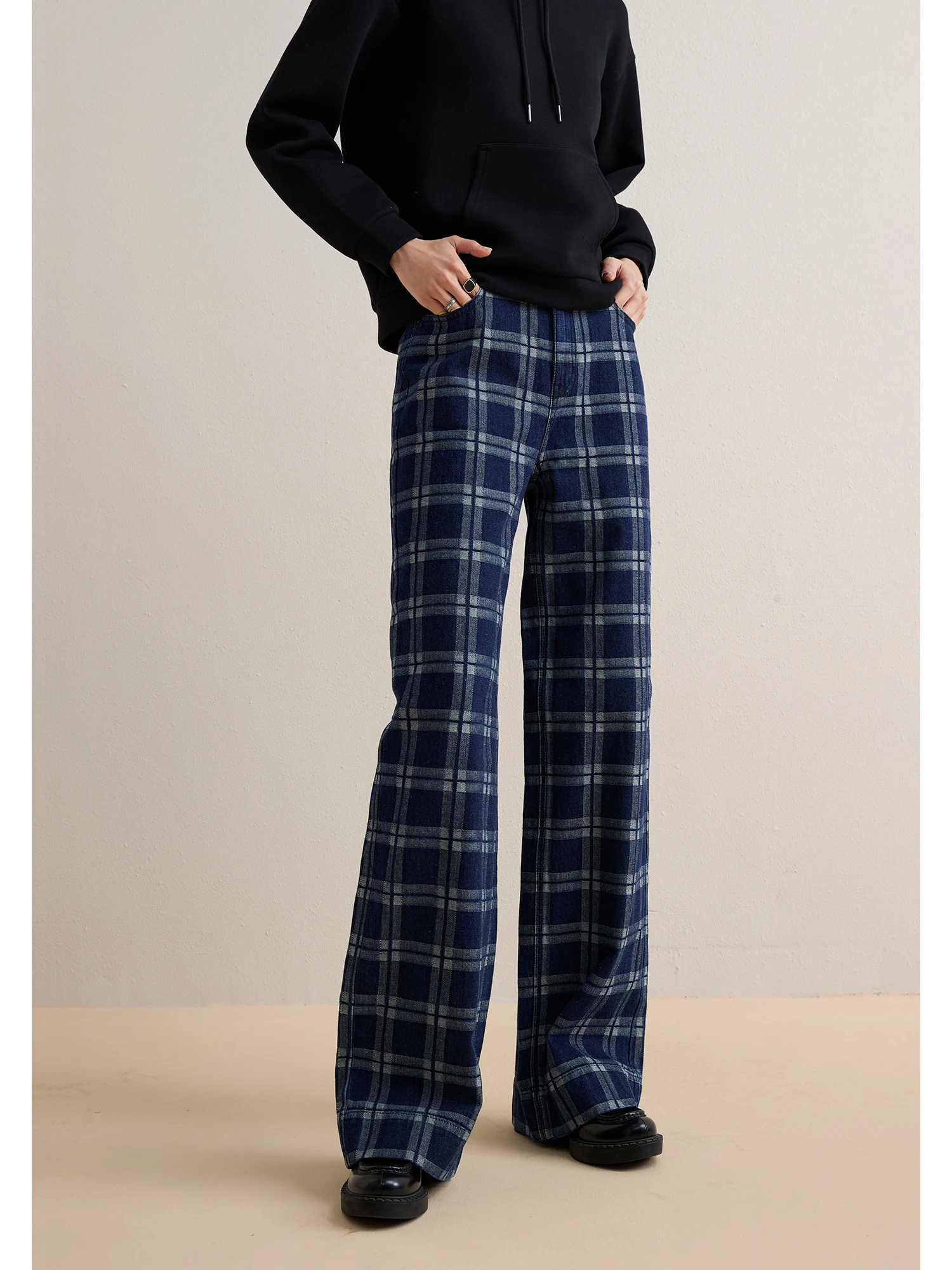 

Модные широкие джинсы ChangDX из хлопка в клетку, свободного кроя, с высокой талией, на молнии, для весны, лета и осени, женские