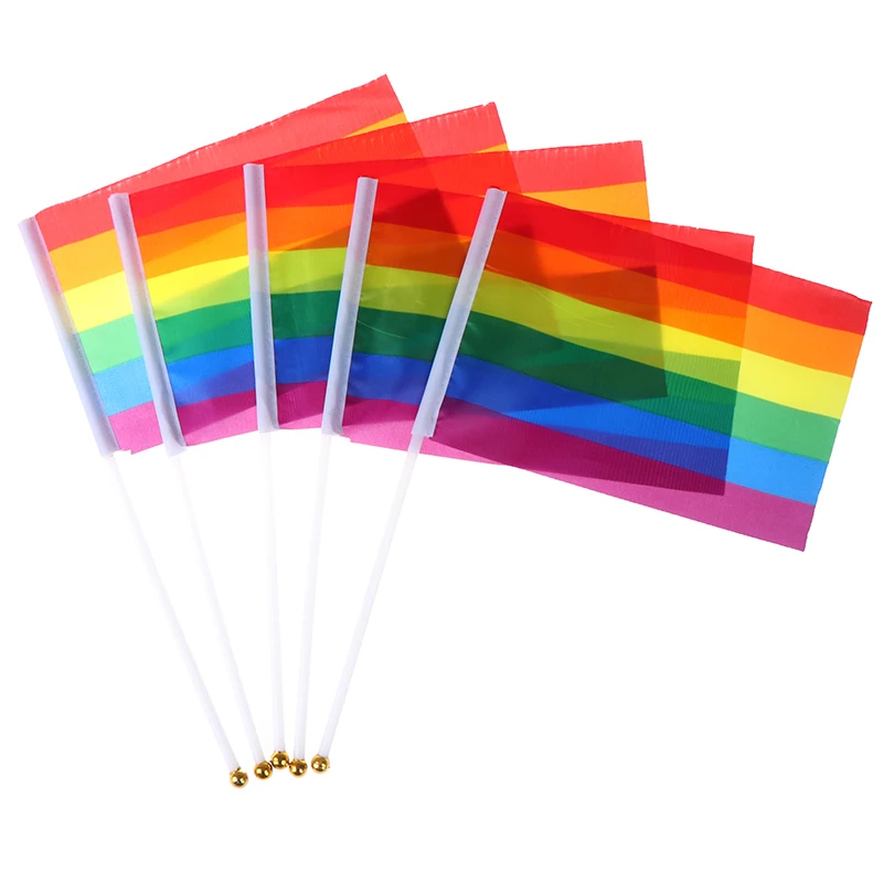 5 Stuks Handheld Regenboogvlag 20X14Cm Mini Desktop Handvlaggen Zwaaien Pride Feest Met Witte Kleine Stok Tuindecoratie