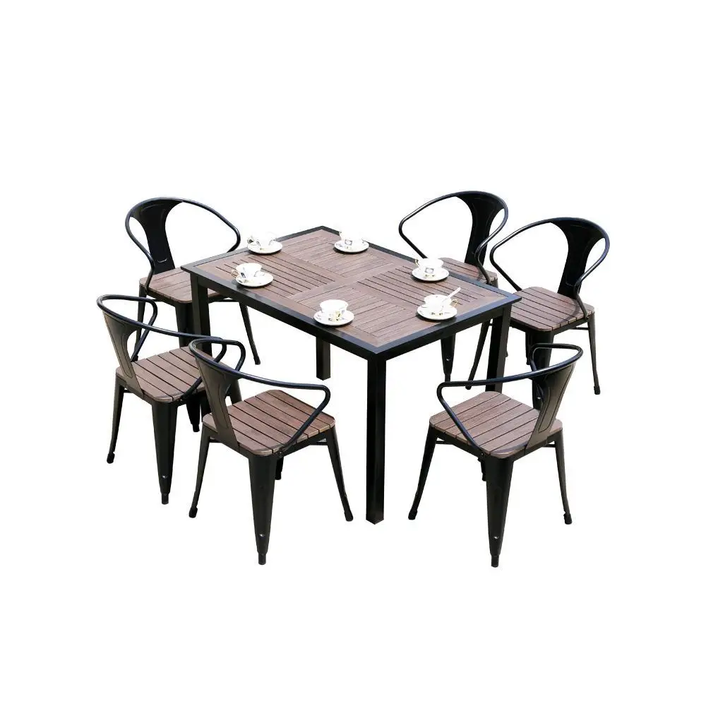 

Customizable wrought iron villa yard table and chair milk tea shop plastic wood table and chair combination five or seven pieces