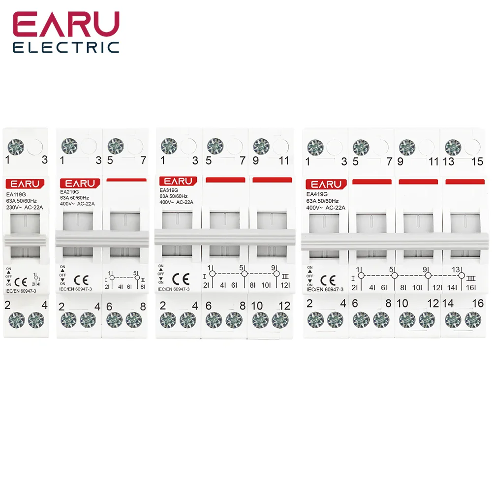 EARU 1P 2P 3P 4P 40A 63A AC 230V 400V Modular MTS Dual Power Manual Transfer Isolating Switch Interlock Circuit Breaker Din Rail