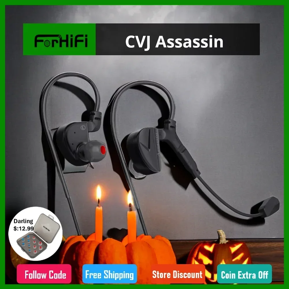 

CVJ Assassin Gaming Earphones with Microphone 1BA+1DD Hybrid Headphone 3D vibrating Gaming Headset For FPS PUBG LOL Apex