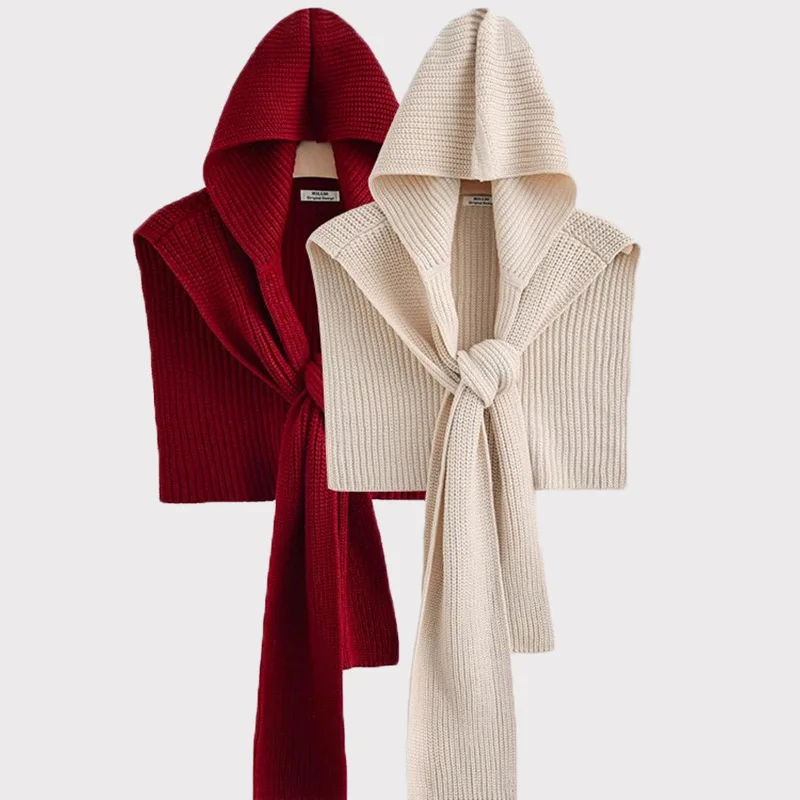 

Женский шарф с капюшоном, цельная вязаная шаль, свободная однотонная модная осенне-зимняя универсальная полосатая пряжа с искусственным воротником, пальто