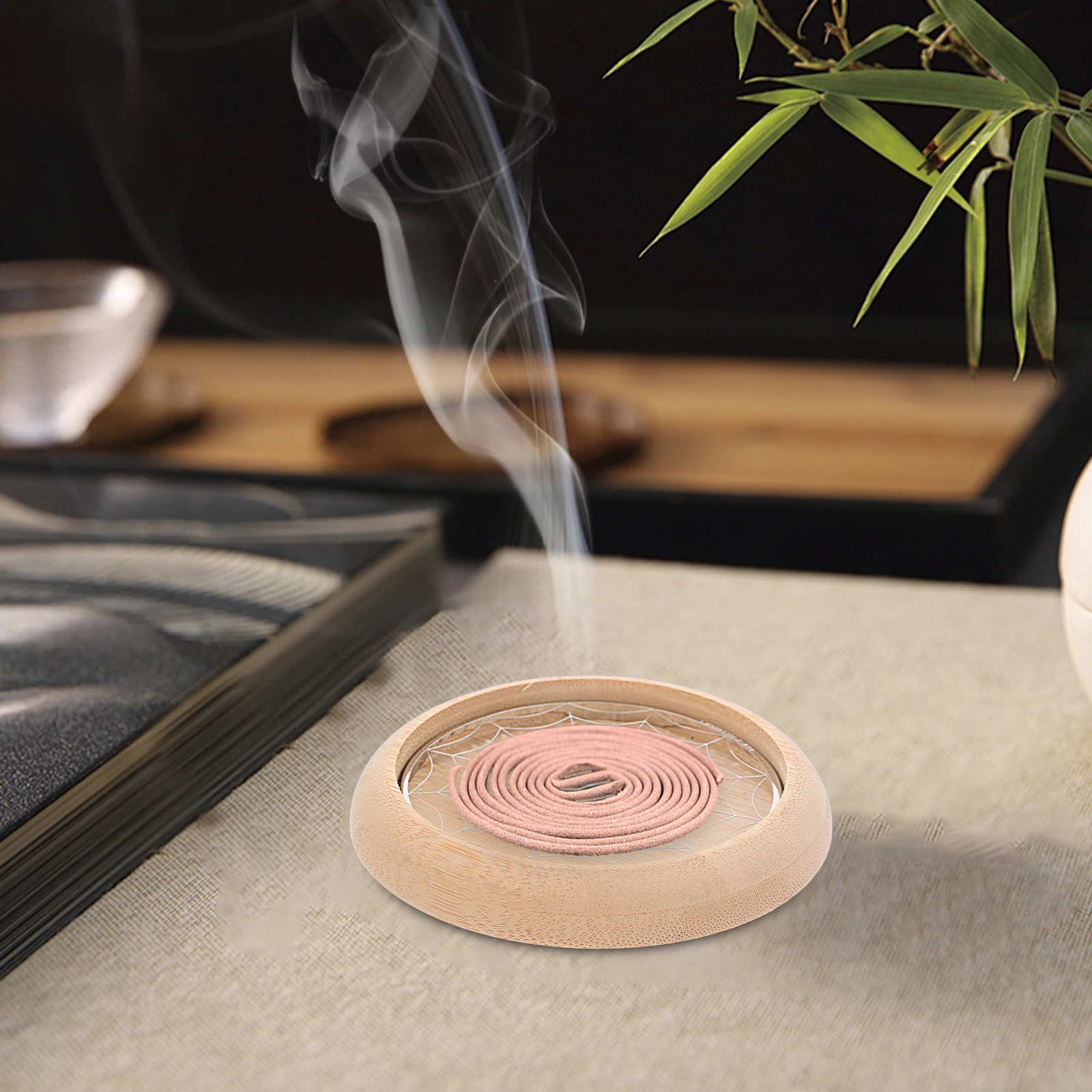 

Bamboo Coil Incense Burner Metal Mesh Round Hollow Burner Coil Incense Holder Artistic Desktop Decoration Bamboo Aroma Furnace
