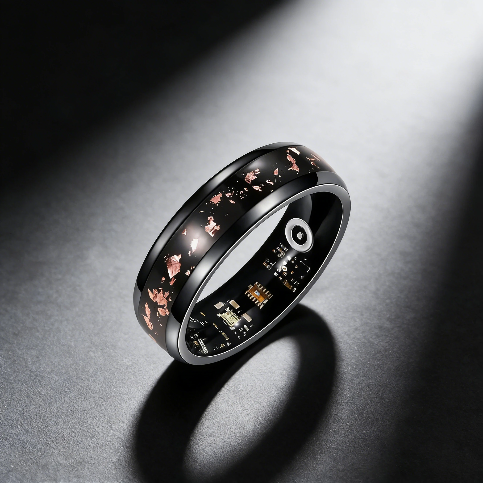 

Умное кольцо из черной нержавеющей стали для женщин, с розовой блестящей фольгой, водонепроницаемый фитнес-трекер, монитор сна и сердечного ритма