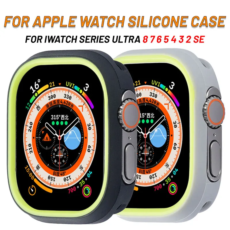 Funda de silicona suave para Apple Watch Ultra 2, cubierta para apple Watch 8, 45mm para iWatch Series 9 8SE, 49mm, 44MM, accesorios