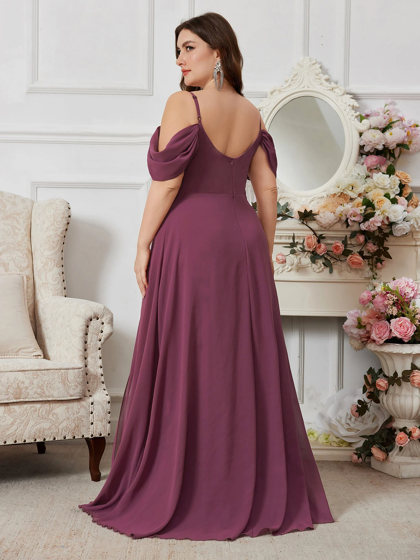 UNITHORSE Plus Size Backless Slit Dress With Sequin, Heart Neck Pleated Front, Recycled Fabric, Earth-Friendly Women's Dress view 2