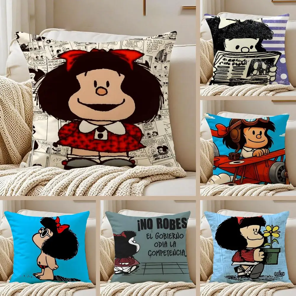 Whimsical Comic M-Mafalda Cushion Cover Pillowcase Anti-dustmite Invisible Zipper Short Plush Sofa Cushion