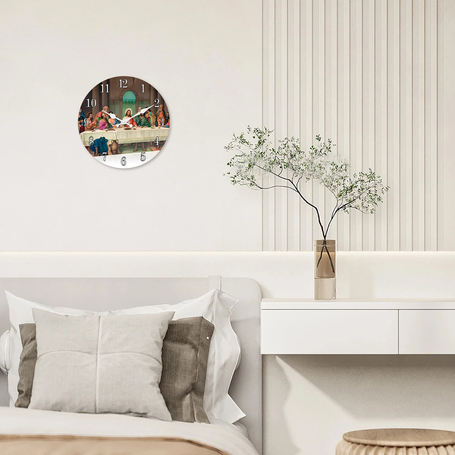 الدينية يسوع الرسل عشاء نمط ساعة حائط خشبية غرفة المعيشة غرفة نوم المطبخ ديكور المنزل ساعة حائط ساعة كوارتز صامتة هدية عيد 10 بوصة 12 بوصة 14 بوصة 16 بوصة (بدون بطاريات) #2