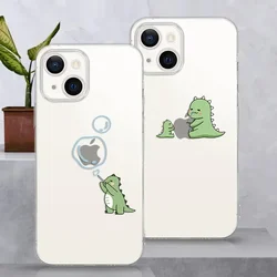 Cute Bubble Dinosaur Cherry Lovers Couple Phone Case for iPhone 16 15 11 13 12 14 Pro Max Mini XR 8 14 Plus SE Paired Cover Bags