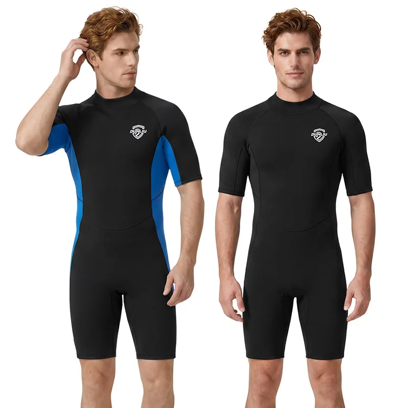 Men 2MM Short Sleeve One Piece Wetsuit Thickened Neoprene Thermal Diving Suit Plus Size for Surfing Snorkeling Swimming Diving