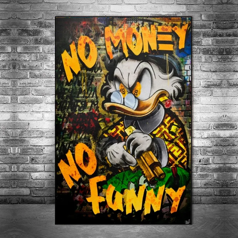 

Disney Scrooge McDuck Poster Prints For Kids Bedroom Graffiti No Money No Funny Quotes Canvas Painting Wall Art Home Decor